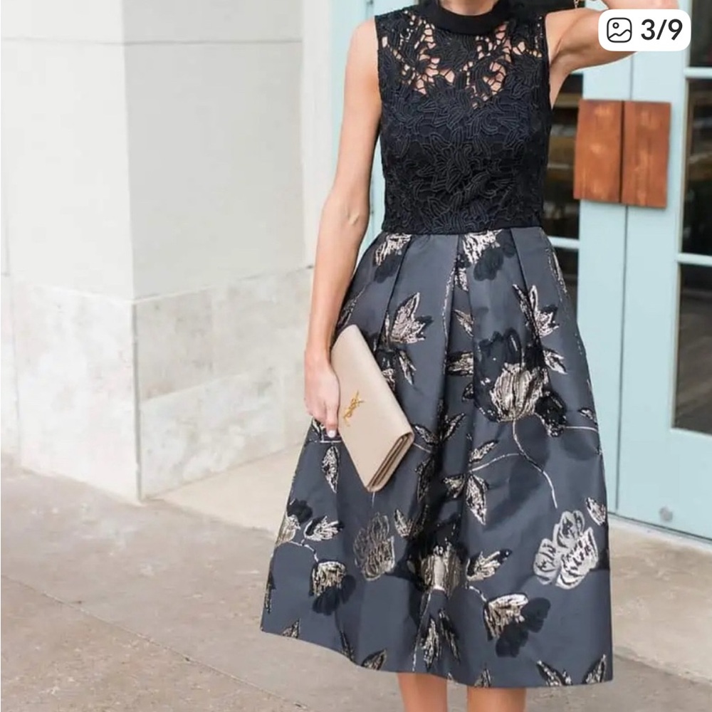 Hutch Elegant Black and Gray Floral Dress